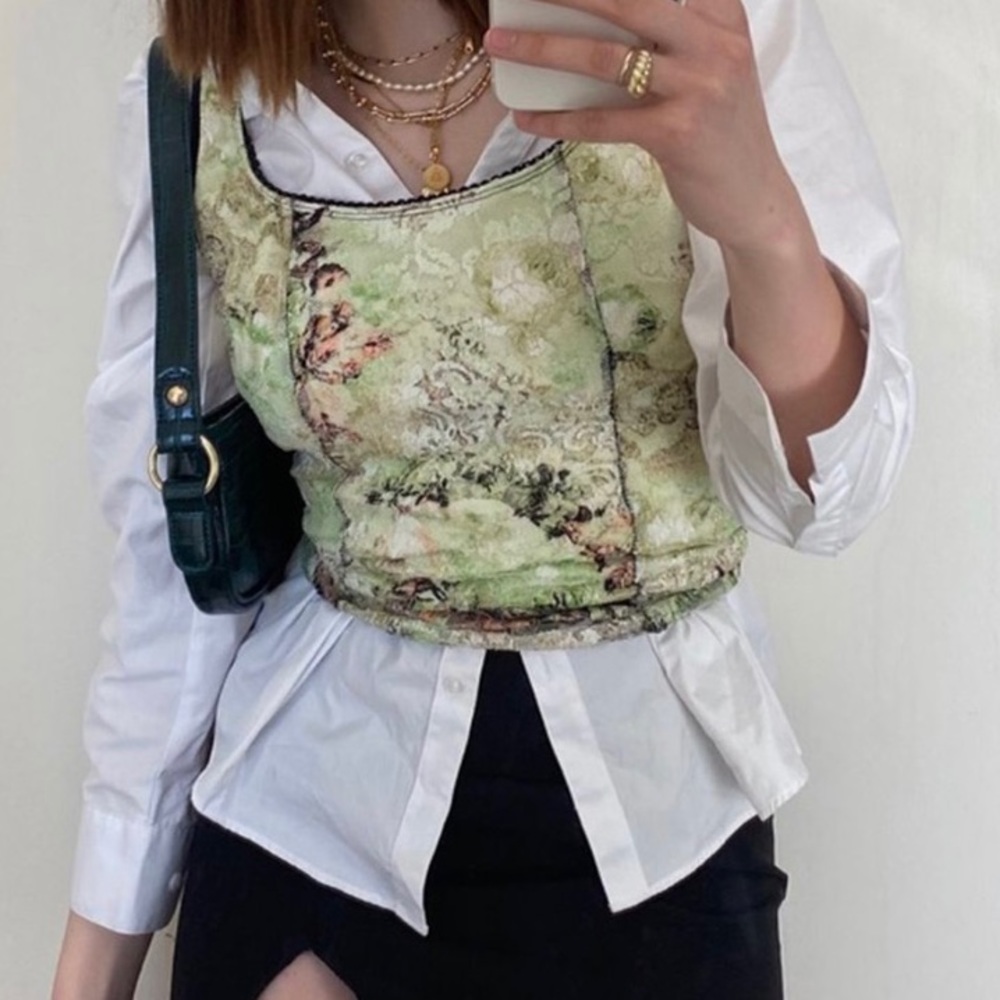 Vintage fairycore corset style tank top with lace